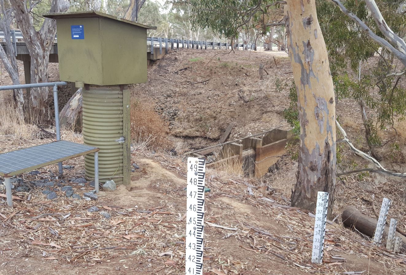 A stream gauging station measuring water height