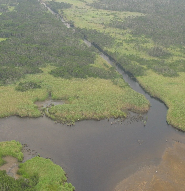Part of the Snowy River floodplain showing the northern end of Lake Curlip and the Brodribb River channel