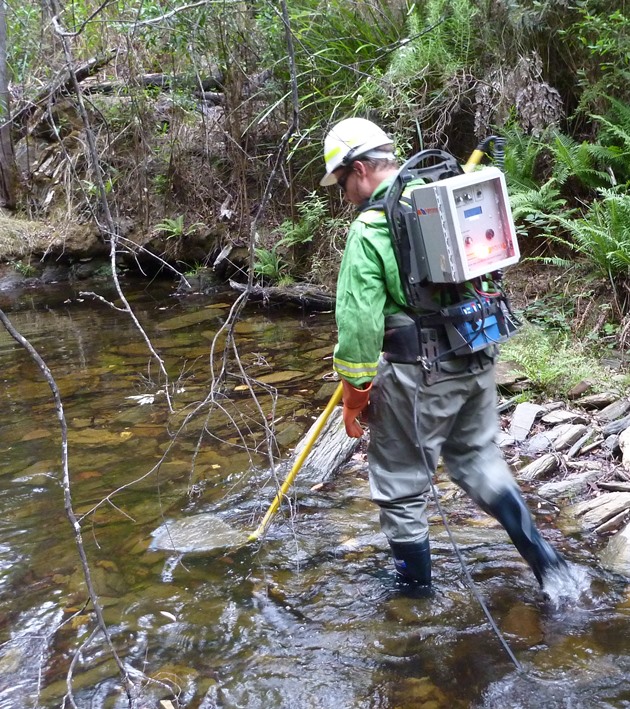 Electrofishing with a backpack unit